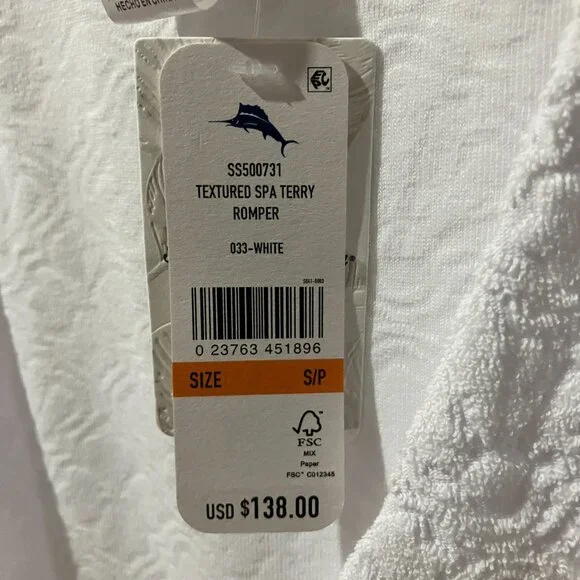 NWT Tommy Bahama Textured Terry Beach Romper in White Sz Small Fits Like Sz 6-8 - Picture 15 of 15